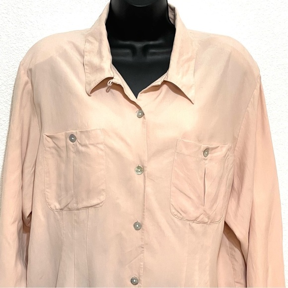 Edward Woman 100% SILK Light Salmon Long Sleeve Button Shirt Size XL - Picture 2 of 12
